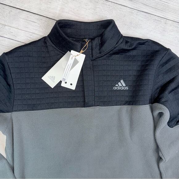 ADIDAS  NWT Men's Water Repellent 1/4 Zip Fleece Pullover Golf Gray Black Small - Picture 6 of 10